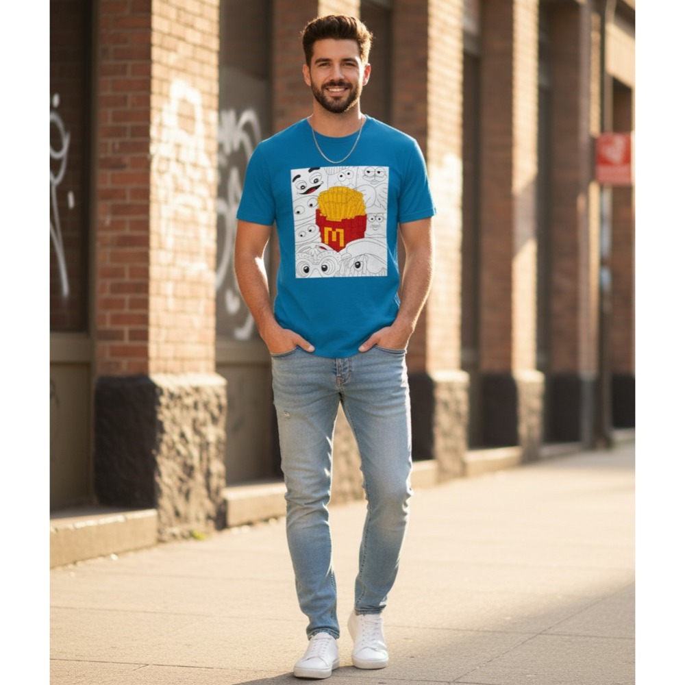 McDonalds Nanoblock French Fry Graphic Tee Mens L Blue Pixel Art Y2K Pop Culture